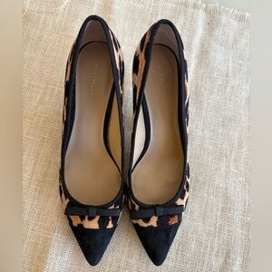 Ann Taylor Black and Brown Leopard-Accent Pointed Toe 2” heels
